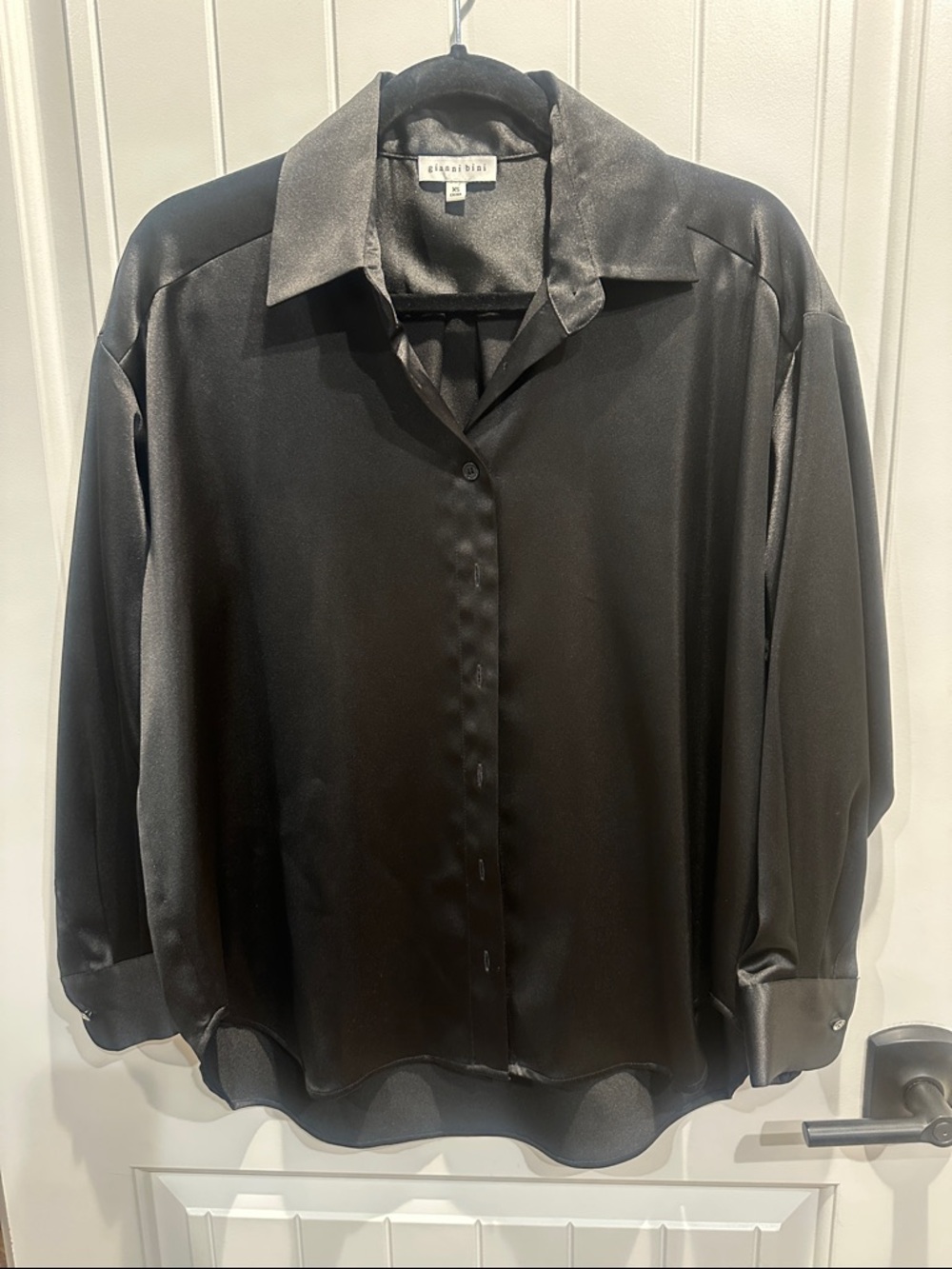 Gianni Bini Black Satin Button-Down Blouse
